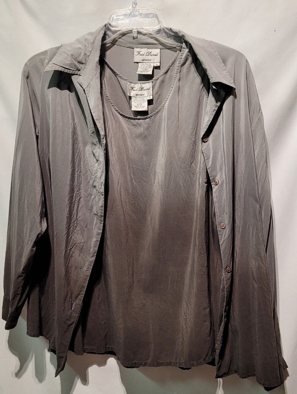 Vintage Fred David 100% Silk Blouse with Tunic Set Women's Size 20 Gradient Gray